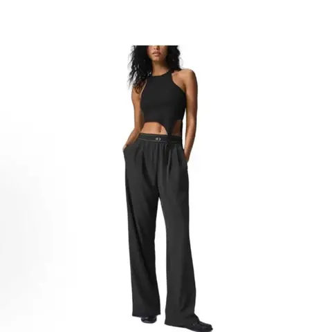 COS Black Wide-Leg Trousers with Cut-Out Crop Top Set