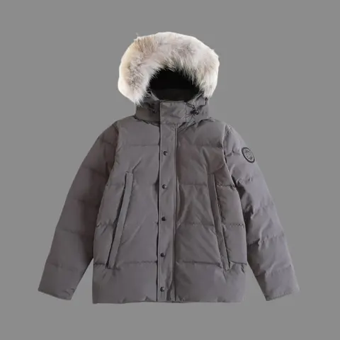 Moncler Gray Down Jacket with Fur Hood