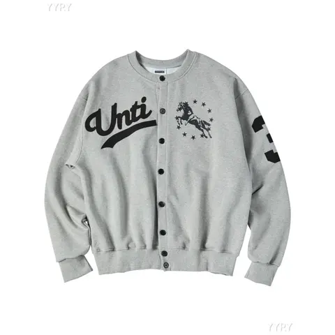 Unti Gray Baseball Cardigan with Horse and Stars Logo