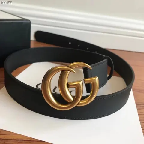 Gucci Black Leather Belt with Gold GG Buckle