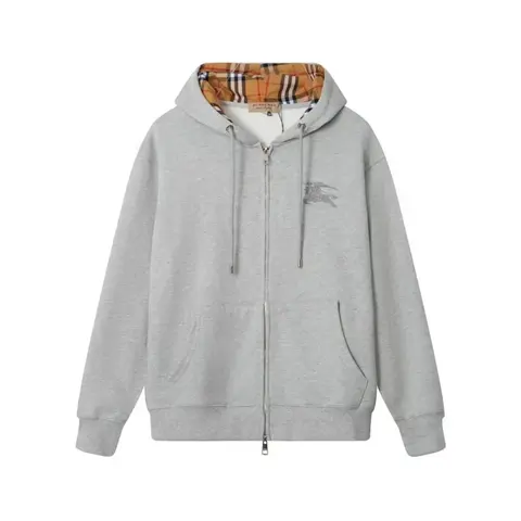 Burberry Grey Zip-Up Hoodie with Check Lining