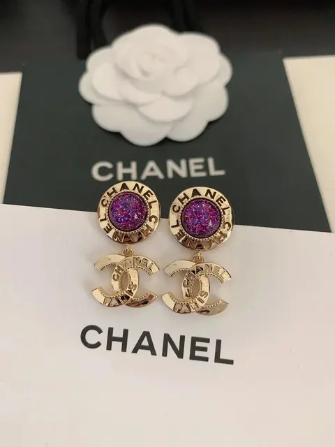 Chanel Purple Glitter CC Logo Earrings
