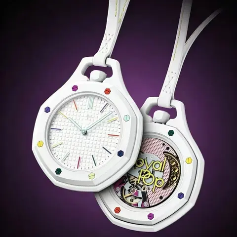 Royal Pop White Pocket Watch with Colorful Accents