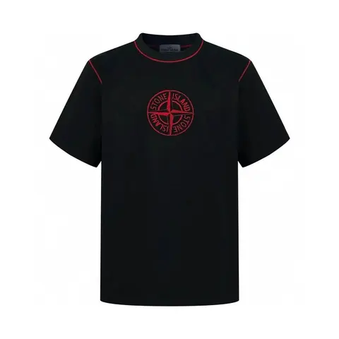 Stone Island Black T-Shirt with Red Logo