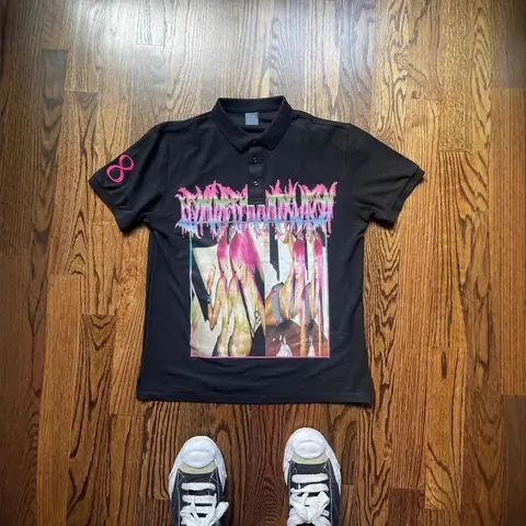 i hate it Black Polo Shirt with Pink Graphic Print