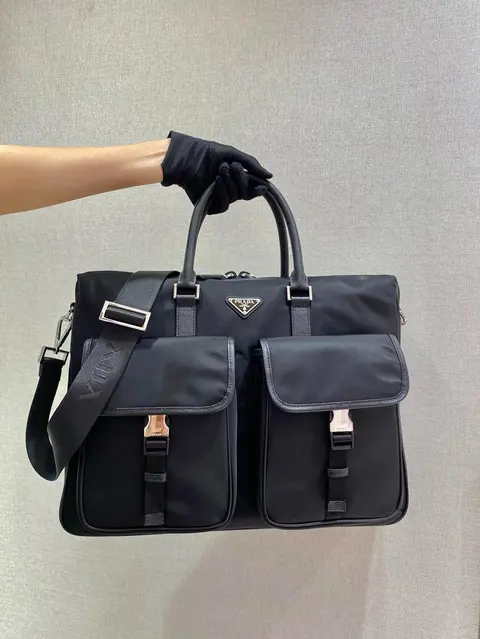 Prada Black Nylon Briefcase with Dual Front Pockets