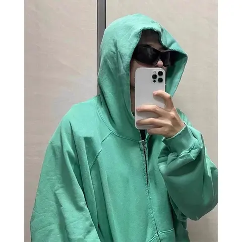 Green Hooded Zip-Up Sweatshirt