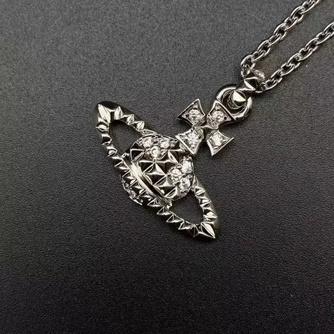Saturn Pendant Necklace with Diamond Accents