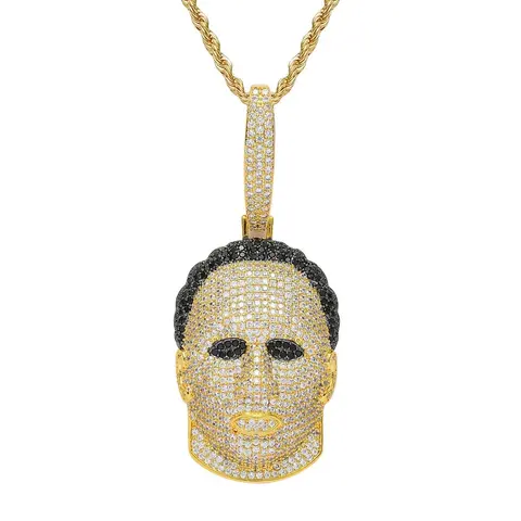 Gold Diamond-Encrusted Face Pendant Necklace
