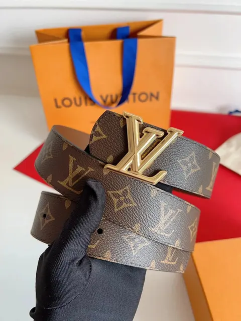 Louis Vuitton Monogram Leather Belt with Gold LV Buckle