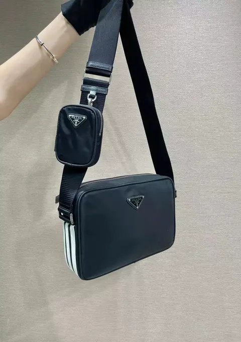 Prada Black Nylon Crossbody Bag with Triangular Logo
