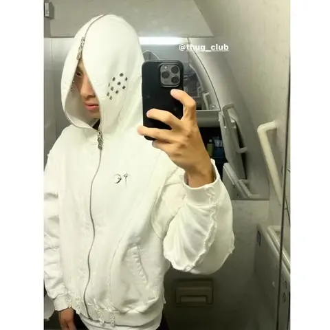 White Hooded Zip-Up Jacket with Logo