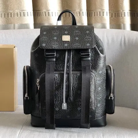 MCM Black Monogram Backpack