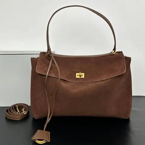 Hermès Brown Suede Bolide Bag with Gold Hardware