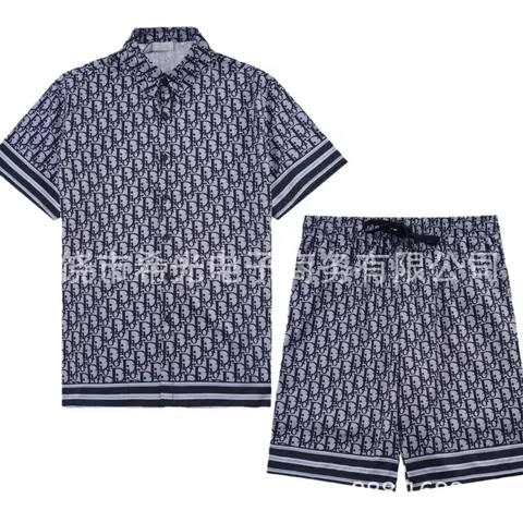 Dior Oblique Print Men's Short Sleeve Shirt and Shorts Set