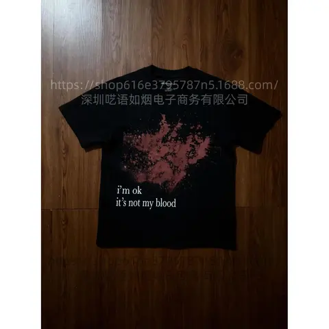 Black T-Shirt with 'I'm OK It's Not My Blood' Graphic Print