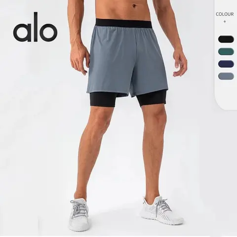 alo Yoga Men's Double-Layer Running Shorts