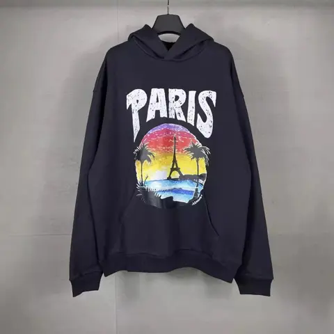 Paris Sunset Hoodie with Eiffel Tower and Palm Trees Design