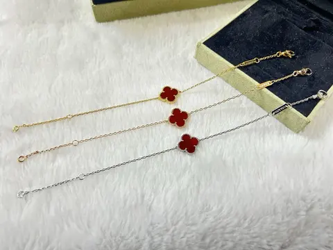 Red Clover Charm Bracelets - Gold and Silver Chain Sets