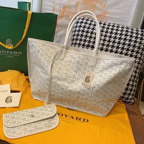 Goyard White Monogram Tote Bag with Matching Clutch