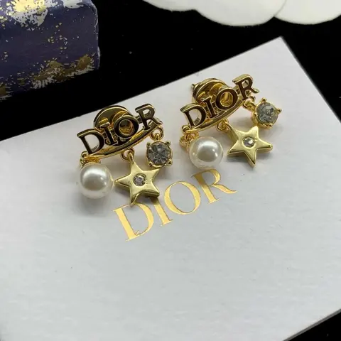 Dior Gold Star Pearl Earrings