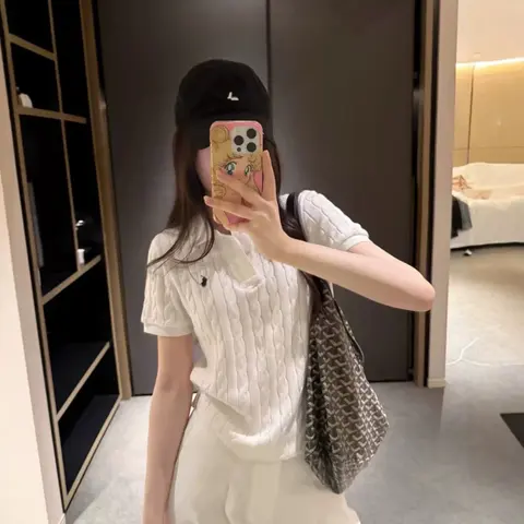 White Cable Knit Polo Shirt