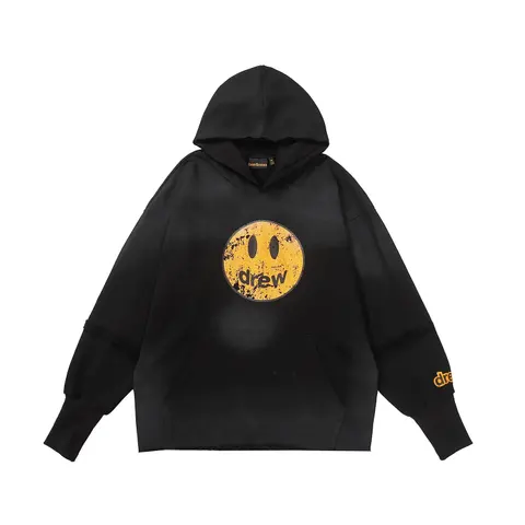 Drew House Black Hoodie with Yellow Smiley Logo