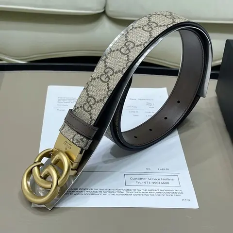 Gucci GG Supreme Belt with Gold-Tone Double G Buckle