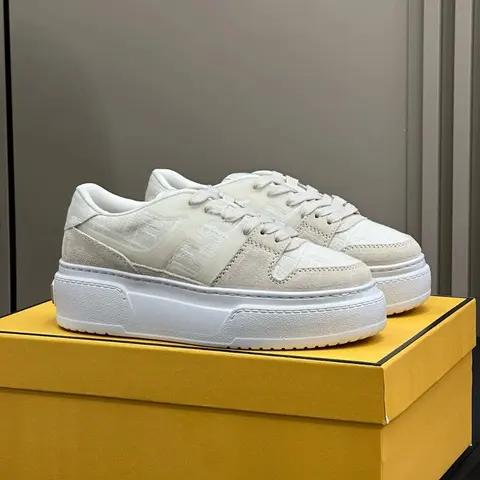 White Platform Sneakers with Suede and Mesh Details
