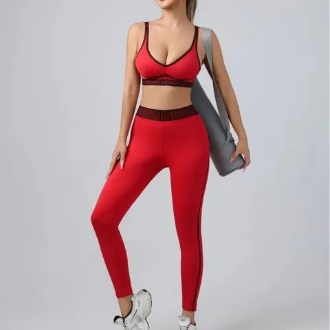 Yoga High-Waisted Tummy Control Leggings and Matching Bra Set