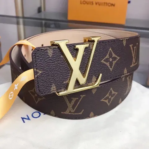 Louis Vuitton Monogram Leather Belt with Gold LV Buckle