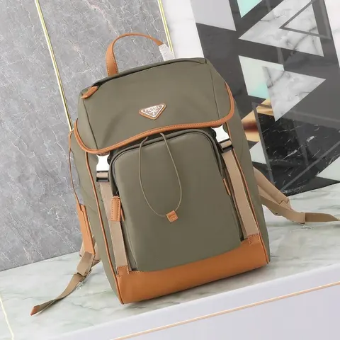 Prada Green and Tan Nylon Backpack