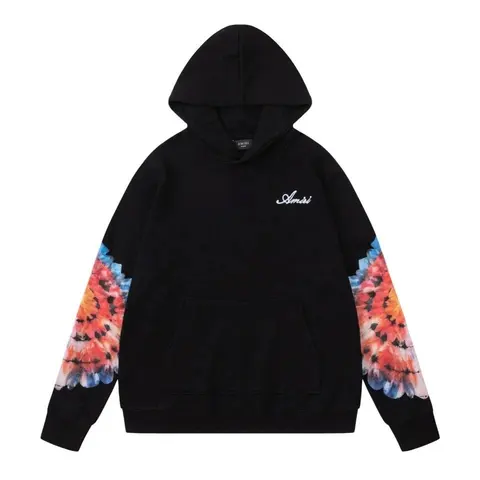 Amiri Black Hoodie with Tie-Dye Sleeves