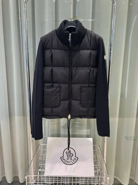 Moncler Black Quilted Vest with Knit Sleeves