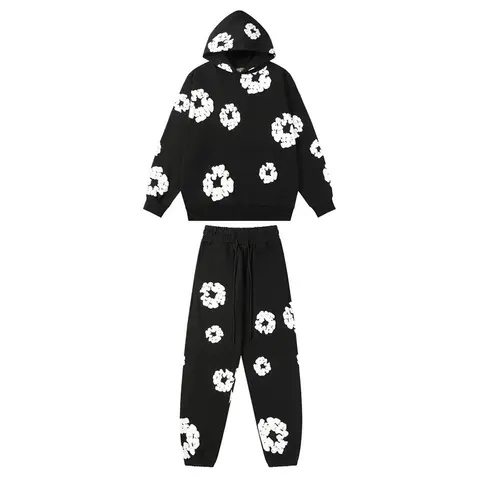 Black Floral Print Hoodie and Jogger Set