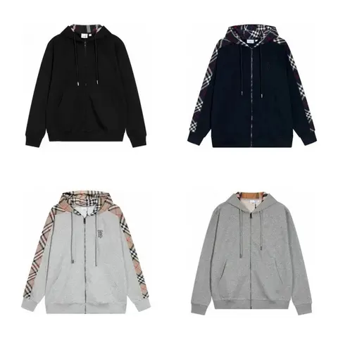 Burberry Check-Trim Hooded Zip-Up Sweatshirts