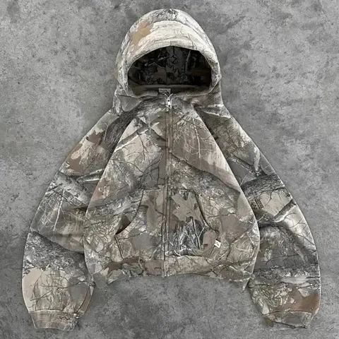 Camouflage Hooded Zip-Up Jacket