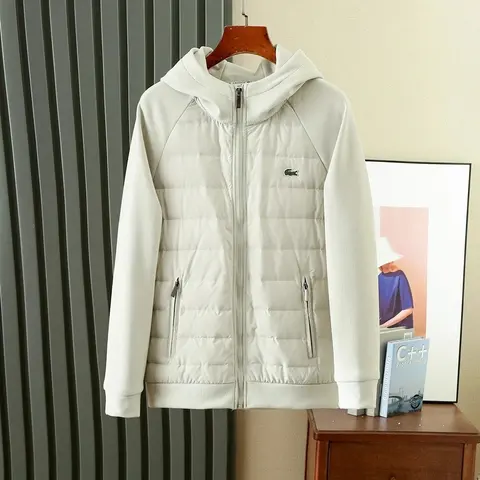Lacoste White Hooded Quilted Jacket