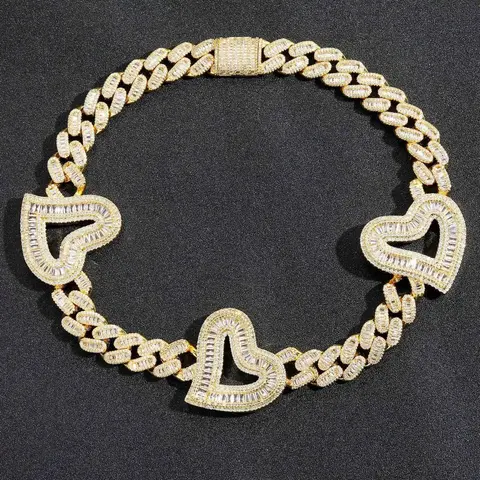 Gold Diamond Heart Chain Necklace