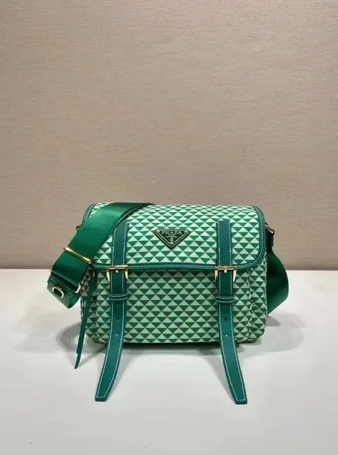 Prada Green Triangular Pattern Crossbody Bag
