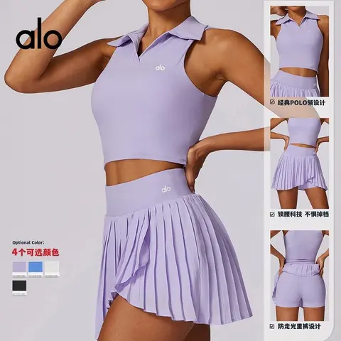 alo Polo Crop Top and Pleated Skort Set