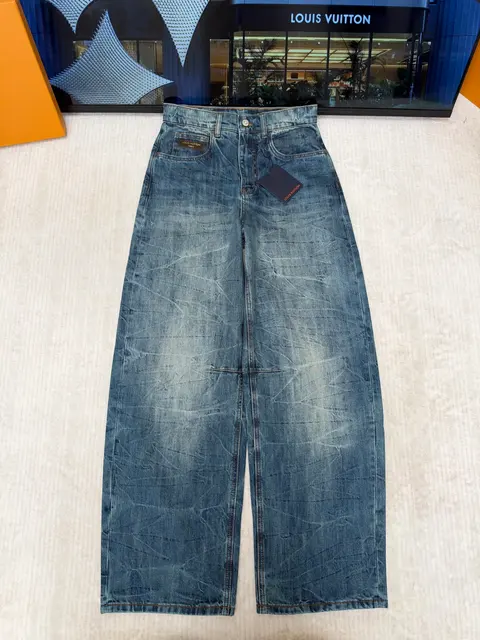 LOUIS VUITTON Washed Tie-Dye Irregular Wide-Leg Denim Trousers