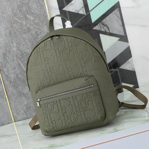 Dior Olive Green Embossed Logo Backpack