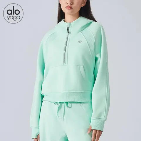 alo yoga Mint Green Half-Zip Hoodie
