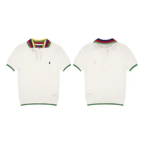 Ralph Lauren White Knit Polo Shirt with Colorful Collar