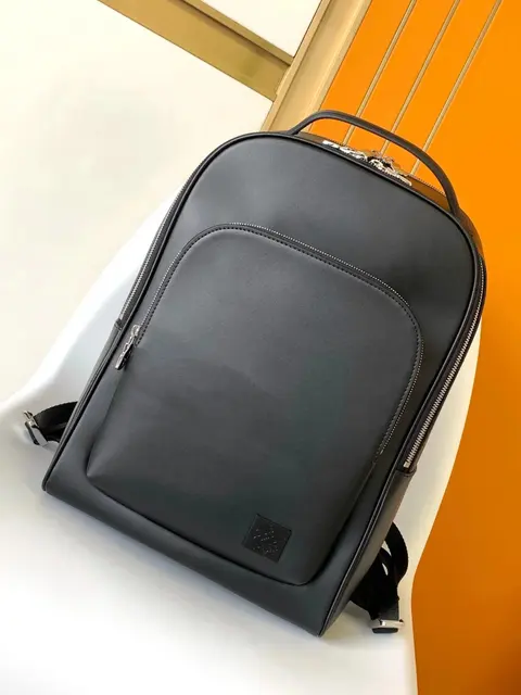 Black Leather Backpack with Front Zip Pocket