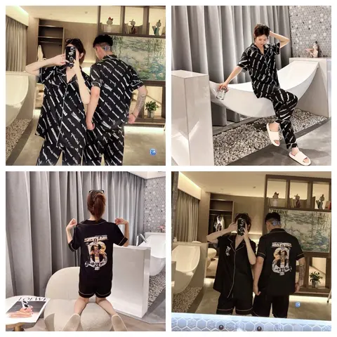 Matching Black Printed Pajama Sets for Couples