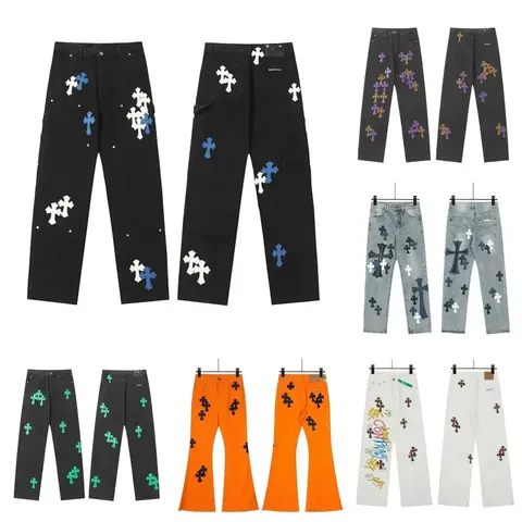 Cross Embroidered Denim Pants Collection
