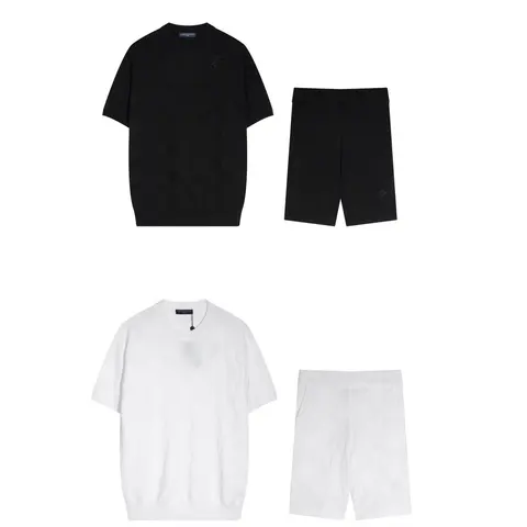 Black and White Knit T-Shirt and Shorts Set