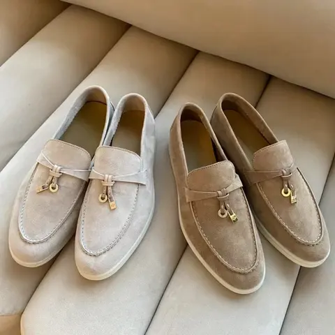 Suede Loafers with Gold Tassel Detail